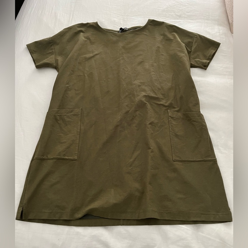 Eileen Fisher olive green dress with pockets Large